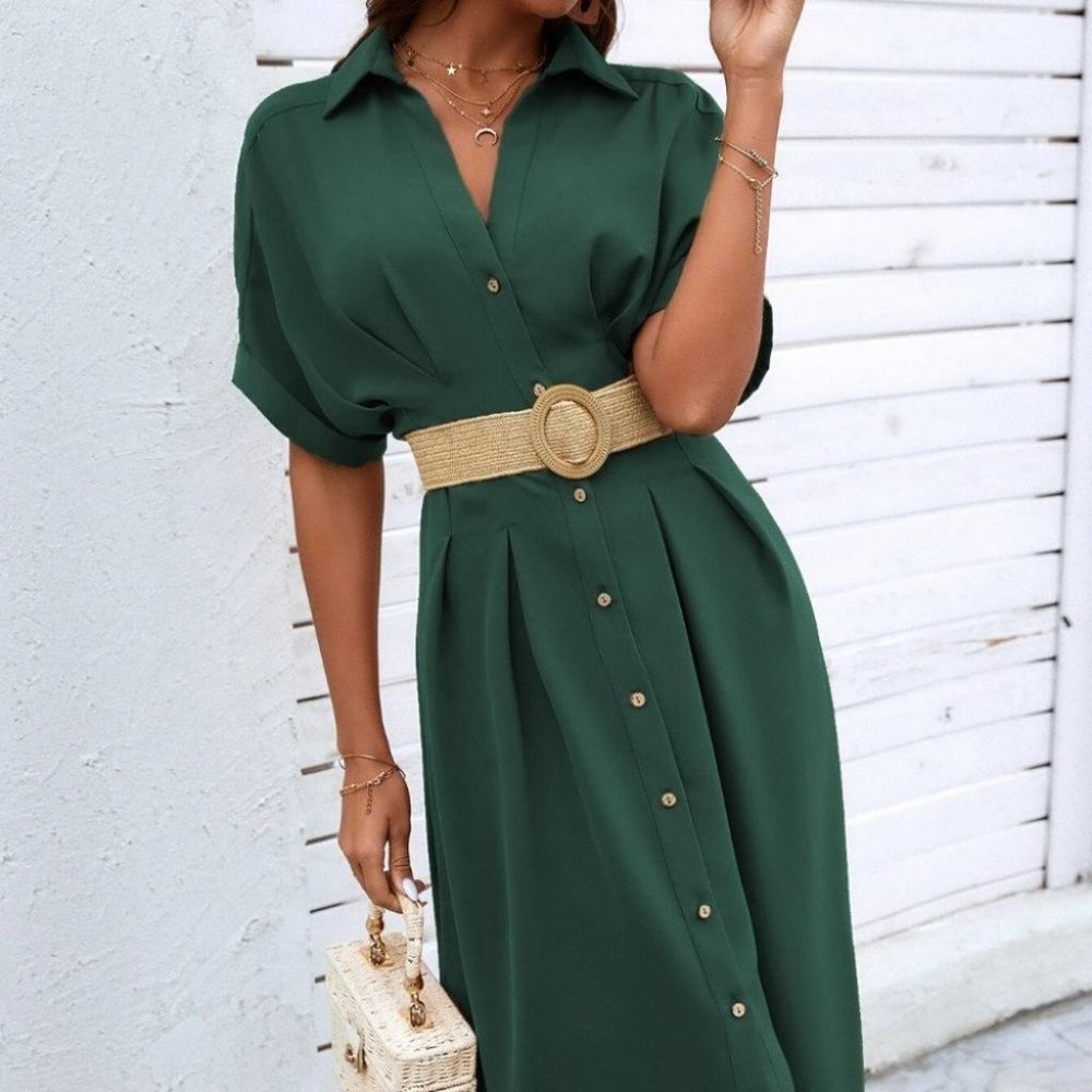midi shirt dress trending chic casual green - Picture 2 of 6